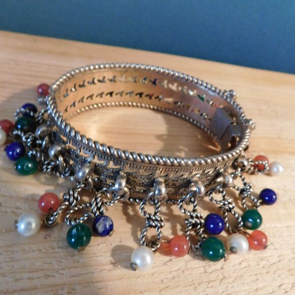 Ladies Metal Brushed Gold/Tan Detailed Bracelet - Picture 4 of 5